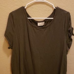 Army green cold shoulder with ties tee